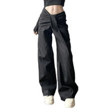 Fongt Cloth Forget Not Regular Cross Waist Design Loose Apparent Thin Leg Pants Teen Temperament Casual Pants