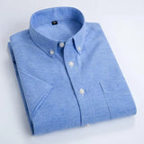 Oxford Short Sleeve Shirt Men White Slim Fit Chest One Pocket Solid Work Plain Tops Big