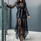 Fongt New Women's Lace Lace Hollow Long Sleeve Tie 5 Color Irregular
