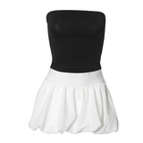 Fongt Women's Summer New Sexy Sleeveless Braed Vest Stimal Bubble Skirt