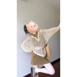 Fongt Temperament Spring A Complete Set Of Hollow Straps With V-Tneck Shirt Vest Super Good-Looking Thin Half-Dress Skirt Three-Piece Set