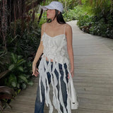 Fringe Tank Top Women Sleeveless Camisoles 2000s Aesthetic Clothes Summer Streetwear Y2k Off Shoulder Tassels Cropped