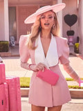 Puff Sleeve Large Collar Back Bow Blazer Mini Dress-Outfit
