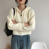 Vintage Zip Up Knitted Hooded Cardigan-Outfit