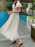 Fongt Xixi 13 Line 2025 Summer New Temperament Lotus Leaf Side Holiday Wind High Waist Thin Joint Dress 88263
