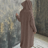 Sweater Coat Cardigan Women Plus Size Solid Color Long Sleeve Braid Knit Cardigan Hooded Overcoat Loose Ladies