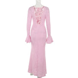 Pink Long Sleeve Floral Design Maxi Dress-Outfit