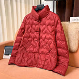 Autumn And Winter New Down Jacket Female Short Style Retro Standing Collar Warm To Show Thin Versatile Plate Deduction Age Fashion Coat-Outfit