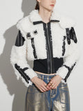 Fongt Wind Coat 2024 Winter New Premium Sense Lapel Lamb Wool PU Leather Splicing Female Short Coat-Outfit