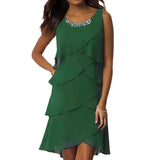 Fongt Women's New Mid-Long Dress Collar Collar Fashion Casual Personality Solid Color Hot Diamond Sleeveless