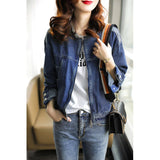 Fongt Blue Denim Jacket Female Short 2024 Spring And Autumn New Korean Version Of Loose Tassel Short Casual Clothes-Outfit