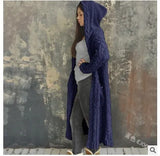 Fongt Knitted Sweater Women Loose Sesame Braided Lazy Hooded Long Cardigan
