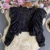 Lace Lace Long-Sleeved Shirt-Outfit