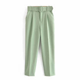 2024 New Pleated Multi-Color Harlan Pants Leisure Solid-Color Women's Pants Belt-Outfit