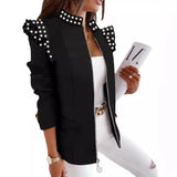 Fongt Explosion Autumn And Winter Lotus Leaf Side Long Sleeve Zipper Print Suit Small Coat