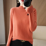 Fongt 2024 Autumn / Winter New Women's Korean Version Slim Half High Collar Short Solid Color Bottom Sweater-Outfit