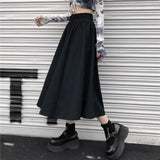 Fongt Skirt Female Autumn 2024 New Medium Long High Waist Show Thin Ins Wind Pleated A-Line Little Black Skirt-Outfit