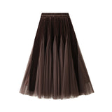 Fongt Autumn And Winter Gold Velvet Splicing Mesh Dress Half-Dress Woman's Long High-Rise Thin Yarn Dress D8810