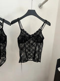 Women Y2k Dark Academia Camisole Vintage Mesh See Through Crop Top Coquette 2000s Aesthetic Gyaru Halter Top Hot Sexy-Outfit