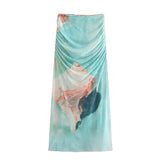 Summer Printed Silk Mesh Jumpsuit Printed Silk Mesh Half Skirt Suit-Outfit