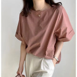 Fongt And South Korea 2024 Summer New Short-Sleeved Collar Loose T-Shirt Women's Solid Color Jacket Comfortable Simple