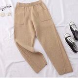 Women's Thicken Knit Pants Casual High Waist Warm Knitwear Jogging Trousers Winter Solid Chic Loose Harem Ankle-length