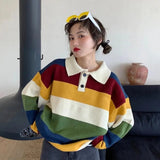 New Autumn and Winter Rainbow Striped Ladies Elegant Stand Collar 3/4 Long Sleeve Jacket Office Ladies Casual Cute