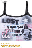 Women's Vintage Tank Tops Fashion Graphic Print Off Shoulder Crop Top T-shirts Punk Vest Streetwear Y2k 90s Camisole Summer
