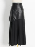 Fongt 100-Fold Skirt Women's Dress 2025 Autumn New Korean Leather Splicing Color Slimming Skirt Women's Tide