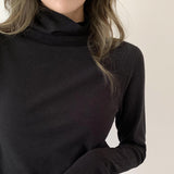 German Velvet High-Necked Bottomed Shirt With Autumn And Winter Velvet Thickened White Polished Wool Long-Sleeved Blouse-Outfit