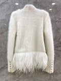 Temperament Patchwork Feather Coat For Women Stand Collar Long Sleeve Casual White Jackets Female Fashion New