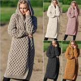 Autumn Winter Knitted Cardigan Women Casual Solid Hooded Long Knitted Coat Female Loose Overcoats Outwear Plus Size 4XL