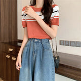 Retro Striped Ice Silk Short-Sleeved Knitted Shirt For The New Summer 2025 Thin
