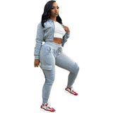 New Street Casual Women's Sweater Panel Pocket Zipper Coat Top Plush Work Pants Casual Sports Two Piece Set-Outfit
