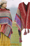 Boho Cloaks Capes Top Red Women Autumn Winter Floral Knitted Poncho Capes Tassels Chic Cloak Poncho