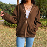 Sweatshirt Women Fashion Long Sleeve Zip Up Hoodies Oversized Printed Thick Jacket Female Clothing Harajuku Pullover