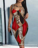 Oil Painting Pattern Women's Loose Digital Print Sleeveless Round Collar Slim Skirt EA21678 Series-Outfit