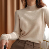 Fongt Simple Knitted Shirt Inside The Woolen Sweater Thicker Half-High Collared Shirt Sweater Women's Autumn And Winter