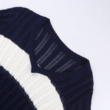 V Neck Striped Cable Knit Downtown 90s Top-Outfit
