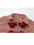 Women's Tweed Jacket Loose Chinese Style Vintage Sweet Trendy Female Lapel Single Breasted Lantern Sleeve Jacket Coat Spring