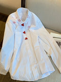 Style Turn Down Collar Blouse Spring Print Heart Button White Long Sleeve Blusas Harajuku Unisex Loose Lip Shirt Women-Outfit