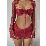 Lace Up Crochet Knit Two Piece Set-Outfit