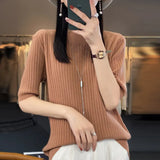 Fongt Spring New Five Minute Sleeve Sweater Bottom Shirt Female With French Unique Chic Jacket Sleeve Sweater-Outfit