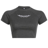 Street Embroidery Print Short Sleeve Tee-Outfit