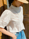 Korean Women's Clothing New Temperament Commuter Women's Top Short-Sleeved Shirt Women Design Feel French White Shirt