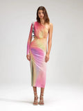 High-End Women's Sexy Oblique Shoulder-Luff Color Dress High-End Temperament Open-Fork Dress Dress With Hip