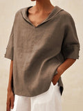 Fongt Summer New Women's Solid Cotton Loose Top T-Shirt Short Sleeves