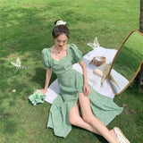 Floral Bohemia Dress Women French Style Chiffon Split Fairy Dress Female Sexy Elegant Beach Boho Korean Dress 2023