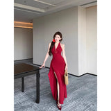 Fongt Three-Dimensional Flowers Hanging Neck Dress Women's Summer Dress Dress Pure Want To Close The Waist Open Fork The Ass