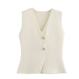 Fongt Women's ZA New Multi-Color Button Knitted Vest Vest Half-Skirt Set